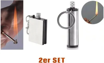 Produktbild von 2er SET EWIGES STREICHHOLZ Benzin Feuerzeug Sturm Feuerstein Metall Zündholz NEU