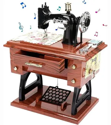 Produktbild von Nähmaschine Spieluhr in Retro Design, Mechanische Musikbox mit Aufziehwerk - MUSISEW