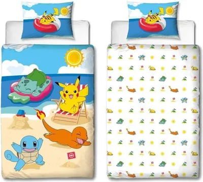 Produktbild von Bettwäscheset - POKEMON - Pikachu und seine Freunde am Strand - Mikrofaser - 1 Bettbezug 140 x 200 cm + 1 Kissenbezug 63 x 63 cm