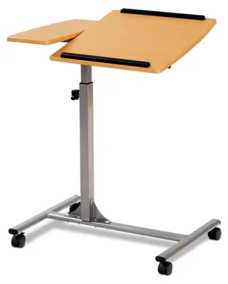 Produktbild von Beistelltisch mit Rollen, höhenverstellbar und neigbar, Laptoptisch mit 2 Stopp-Leisten, Betttisch für Pflegebetten, mit Ablage für Maus, 64 x 45 x 71-93 cm (Natur)