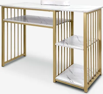 Produktbild von Lipota Manikürtisch Kosmetikerin goldfarbenen Metall marmorierten Effekt 110x43x81cm