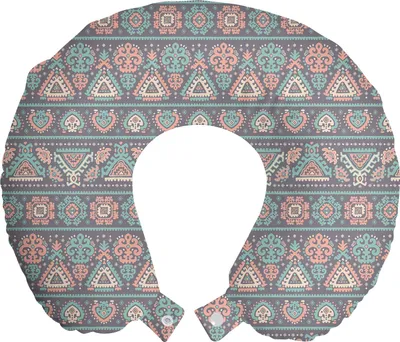 Produktbild von ABAKUHAUS Mexican drucken Reisekissen Nackenstütze, Ethnische Pastelltöne, Schaumstoff Reiseartikel für Flugzeug und Auto, 30x30 cm, Pale Aubergine Coral
