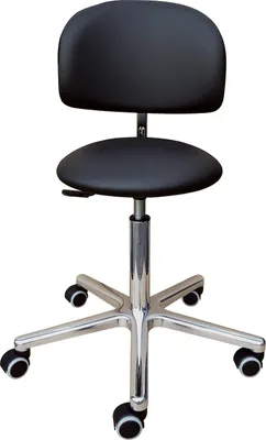 Produktbild von Drehhocker Indianapolis High mit Rückenlehne | Sitzhöhe 54-72cm | Ø 61cm | Tragfähigkeit 110kg | Kunstleder-Sitz | Aluminium-Fußkreuz mit Rollen | Pilz Schwarz