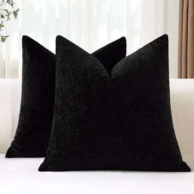 Produktbild von Chenille Kissenbezüge 2er Set 40x40cm Schwarz Weich Dekokissen Hülle