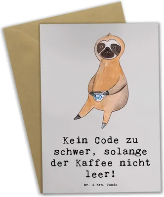 Produktbild von Mr. & Mrs. Panda babykarte Code und Kaffee - Grau Pastell - Geschenk, genesungskarte, Beruf, Programmierung, osterkarte, Berufsleben, Softwareentwickler, Berufspassion
