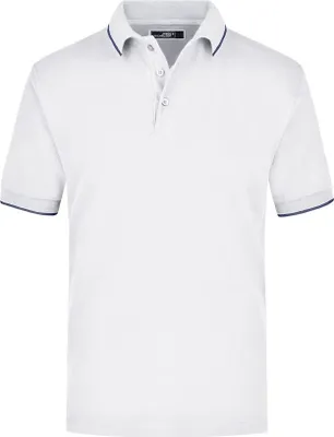 Produktbild von Hochwertiges Piqué-Polohemd mit Kontraststreifen white/navy, Gr. XXL