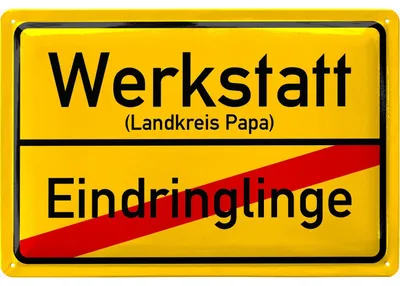 Produktbild von Blechschild Werkstatt Eindringlinge, Papas Werkstatt Schild, Geburtstagsgeschenk für Vater zum Geburtstag und Vatertag, Vatertagsgeschenk