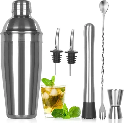 Imagen del producto de Conjunto de cocteleras – Juego de 6 piezas de acero inoxidable para preparar cócteles – Vaso para cocteleras de 750 ml – Juego de cocteleras y mezclador para cócteles de ginebra
