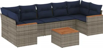 Immagine prodotto di vidaXL Set di divani da giardino 8 pezzi con cuscini, grigio, polyrattan