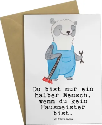 Produktbild von Mr. & Mrs. Panda Glückwunschkarte Hausmeister Herz - Weiß - Geschenk, Spruch, Witzig, osterkarte, Hausverwalter, Facility Manager, einladungskarten, weihnachtskarten