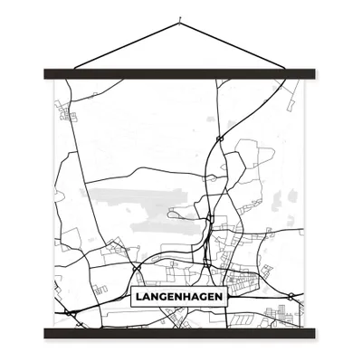 Produktbild von MuchoWow® Textilposter Stadtplan - Karte - Langenhagen - Karte 90x90 cm mit schwarzem Rahmen - Magnetisches