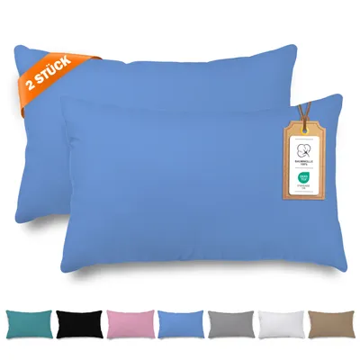 Produktbild von Veluna Home Kissenbezug 40x80cm - 100% Baumwolle(2er-Set) - Blau - Dicht gewebt mit 57 Fäden/cm² - Kopfkissenbezug - - Renforcé