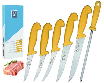 6-teiliges Metzger-Messerset, Solingen, rostfreier Stahl, 36 cm
