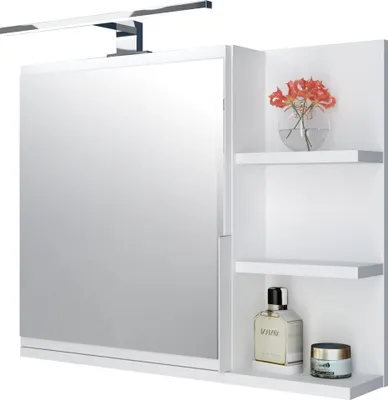 Produktbild von Badezimmerschrank mit Spiegel, LED und Ablagen, Weiß R