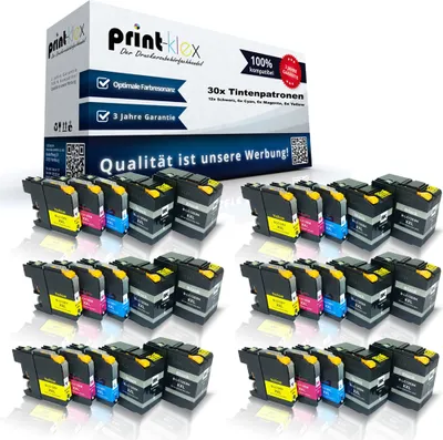 Produktbild von Print-Klex 30x kompatible Tintenpatronen kompatibel mit Bother MFCJ 6925 DW LC-12EBK LC-12EC LC-12EM LC-12EY Black Cyan Magenta Yellow - Premium Plus Serie