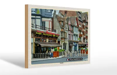 Produktbild von Holzschild Reise 30x20cm Deauville Frankreich Innenstadt Pizzeria