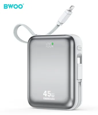 Zdjęcie produktu dla Bwoo Power Bank P77 45W, 10000 Mah Z 2 Kablami Usb-C I Lightning, Szary