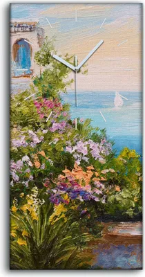 Produktbild von Wandbild Leinwand Bilder mit Uhr 30x60 Ölgemälde Blumen Meer Himmel Kunst - weiße Hände