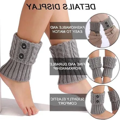 Produktbild von 3 Paar Häkeln Beinwärmer mit Knöpfen für Frauen - kurze Leggings, Beinschutz, mit verdrehtem Muster gestrickt