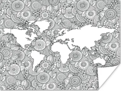 Produktbild von MuchoWow® Poster Weltkarte - Muster - Schwarz - Weiß 80x60 cm - Kunst für zu Hause