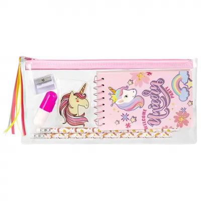 Produktbild von Einhorn Schulset für Mädchen, Federmäppchen mit Zubehör