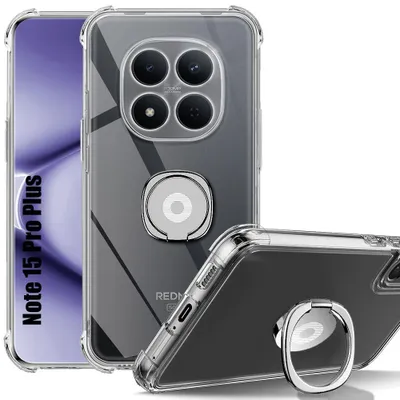 Image de Coque Silicone pour Xiaomi Redmi Note 15 Pro Plus 5G, Transparent Antichoc avec Anneau Rotatif