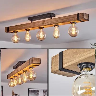 Produktbild von Bollengo »Bollengo«  moderne Deckenlampe aus Metall/Holz in Schwarz/Natur
