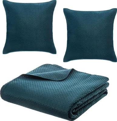 Produktbild von Tagesdecke 240 x 260 cm und zwei Kissenbezüge 60 x 60 cm in marine Farbe.
