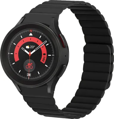 Produktbild von Strap-it Samsung Galaxy Watch 5 Pro magnetisches Silikonarmband (Schwarz)