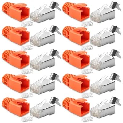 Produktbild von Netzwerkstecker CAT 7 10x Netzwerk Crimp Stecker RJ45 Knickschutz Verlegekabel