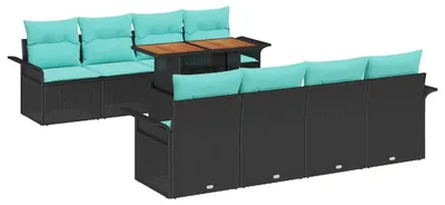 Immagine prodotto di vidaXL Set di divani da giardino con portaoggetti 9 pezzi nero Poly Rattan