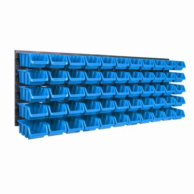 Obrázok produktu pre Nástenný panel na náradie 115 x 39 cm s 55  ks. Krabice závesný Modré Boxy Skladovací systém