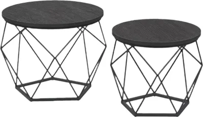 Image de Ensemble de deux tables rondes basses – Tables d'appoint – Design élégant – Dimensions : 50 x 40 cm et 40 x 36 cm