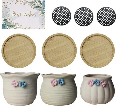 Immagine prodotto di Vasi da fiori in Vetroceramica colorata, set da 3 mini vasi in terracotta