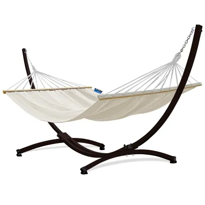 Produktbild von Potenza Outdoor Hängematte mit Gestell für 2 Personen I Stabhängematte XXL 220x160, 200kg I Braun Hängemattengestell 220kg Wetterfest