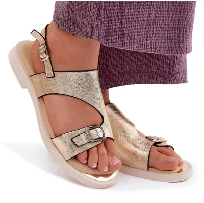 Produktbild von Leder Damen flache goldene Sandalen Vinceza 86434 40