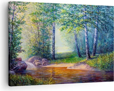 Produktbild von Bild auf Leinwand - Leinwandbild - Wiese Wasser Baum - 70x50cm - Wand Bild - Wanddeko - Wandbilder - Leinwanddruck - Bilder - Kunstdruck - Wanddekoration - Leinwand bilder - Wandkunst - AA70x50-4063