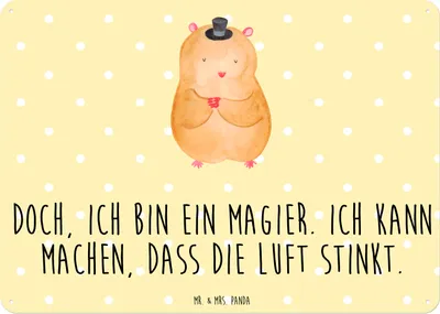 Produktbild von Mr. & Mrs. Panda Magnetschild Hamster Hut DIN A6 - Gelb Pastell - Geschenk, Zylinder, Schild, Türschild, Zauberer, Blechschild, Zwerghamster, Wandbild, Deko, Magier