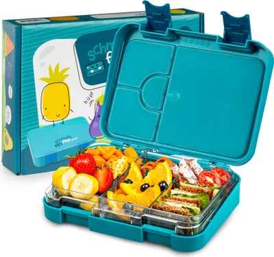 Produktbild von Schmatzfatz Junior Brotdose für Kinder mit Fächern, Bunte Kinder Brotdose, Bento Brotdose Unterteilt & Auslaufsicher, BPA-Freie Lunchbox für Kindergarten/Kita, Kinder Bento Box, Sichere Vesperdose