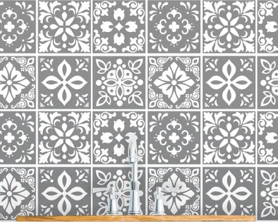 Produktbild von WALPLUS 24 Stück selbstklebende Küchenfliesen 15 x 15 cm Selbstinstallierende Küchenfliesen Folienaufkleber Banc's Spanischer Wandfliesen Aufkleber aus Dunkelgrauem Zements