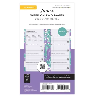Produktbild von FILOFAX Kalendereinlage 2025 Personal 1 Woche - 2 Seiten Floral weiss mehrsprachig 25-6341