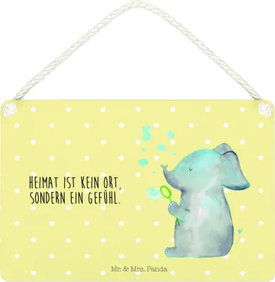 Produktbild von Mr. & Mrs. Panda Schild Elefant Seifenblasen DIN A4 - Gelb Pastell - Geschenk, Elefanten, Heimat, Liebesspruch, Liebe, Türschild, wandtafel, Holzschild, Lustige Sprüche