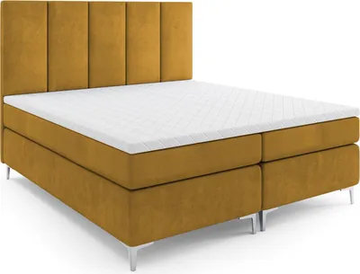 Produktbild von MR GROUP Boxspringbett mit Bettkasten LAHTI 120 x 200 cm, H3, Samtstoff, Polsterbett mit Matratze und Topper Doppelbett Bett für Schlafzimmer, gelb