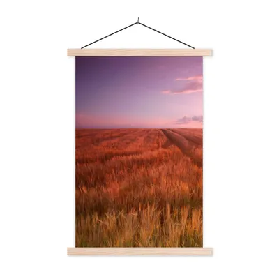 Produktbild von MuchoWow® Textilposter Wiese - Sonne - Abend - Landschaft 60x90 cm mit holzfarbenen Rahmen - Textil