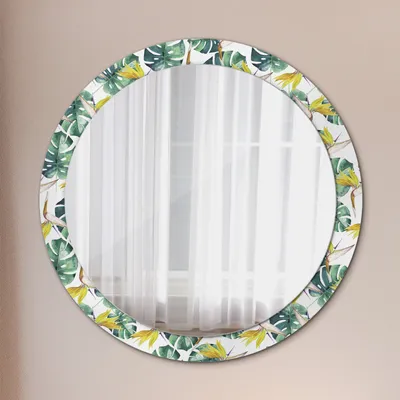 Produktbild von Ø90cm Modern Spiegel - Wandspiegel Wandmontage- Schlafzimmer - Tropisch Blätter