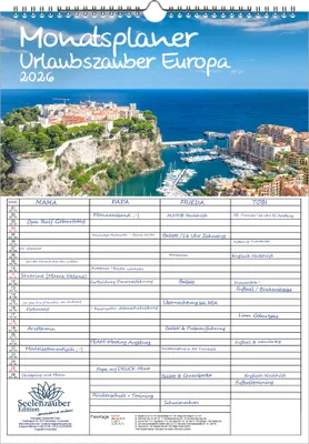 Produktbild von Reisezauber Europa Planer Familienplaner 4 Spaltenplaner DIN A3 Kalender für 2026 Europa Stadt und Land - Seelenzauber