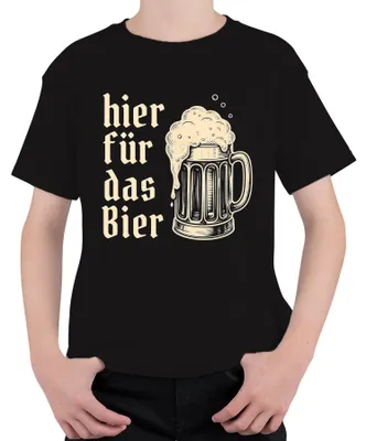 Produktbild von Hier für das Bier Bierkrug Party Saufen Lederhose JGA Kinder T-Shirt, Schwarz, 152