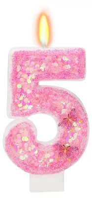Geburtstagskerze Schmetterling Zahl 5, 1 Stück, rosa, Wachs