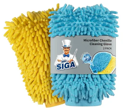 Produktbild von Mikrofaser Waschhandschuh Chenille Autowaschhandschuh 2 Stück Blau Gelb