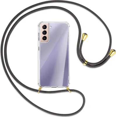 Produktbild von Handykette Backcover-Schutzhülle mit Band (Metall goldfarben) für Samsung Galaxy S21 5G - dunkelgrau